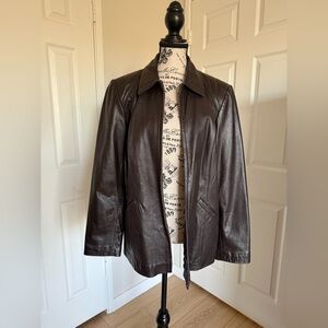 ALFANI Women’s Brown 100% Genuine Leather Moto Jacket Size M